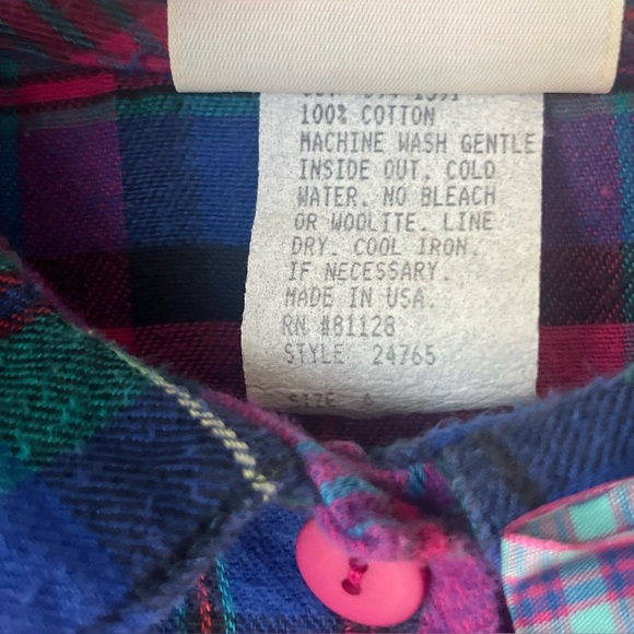 VTG Flutterby GirlsSize 6 Plaid Flannel Puffy Sleeve Dress Handkerchief Asym Hem - Picture 5 of 11